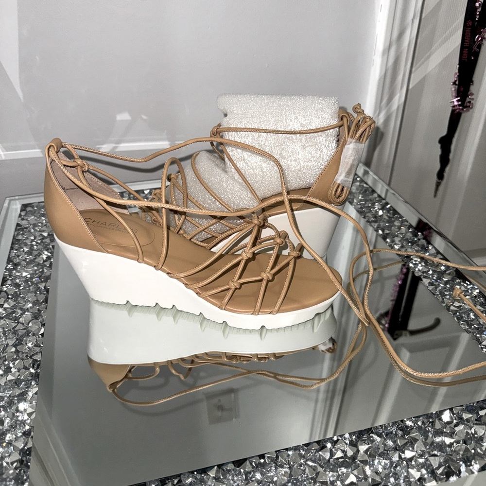 Charles David Light Tan wedge sandals